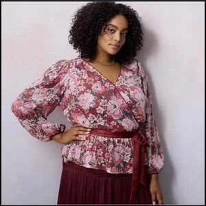 NWT Women's LC Lauren Conrad Puff Sleeve Sequin Wrap Top Size 2X